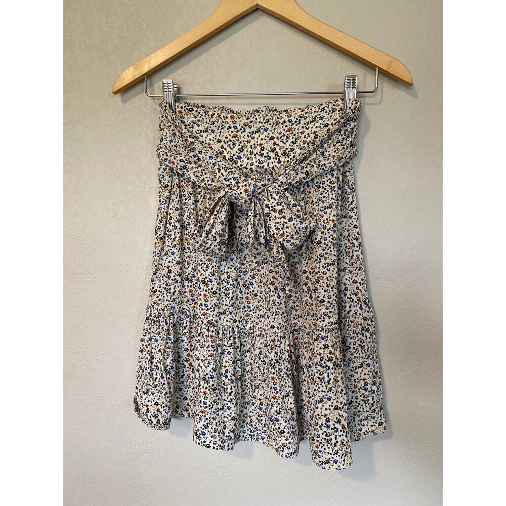 Madewell Pull On Tie-Waist Tiered Skirt SZ XS Fieldwalk Floral Antique Cream